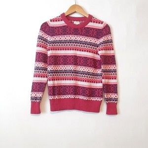 J. Crew Fair Isle sweater soft thick pullover pink purple striped women size XXS